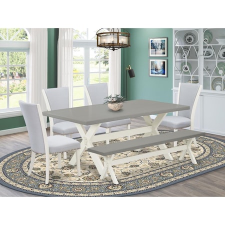 East West Furniture 6 Piece X-Style Dinette Set - Linen White X097VE005-6